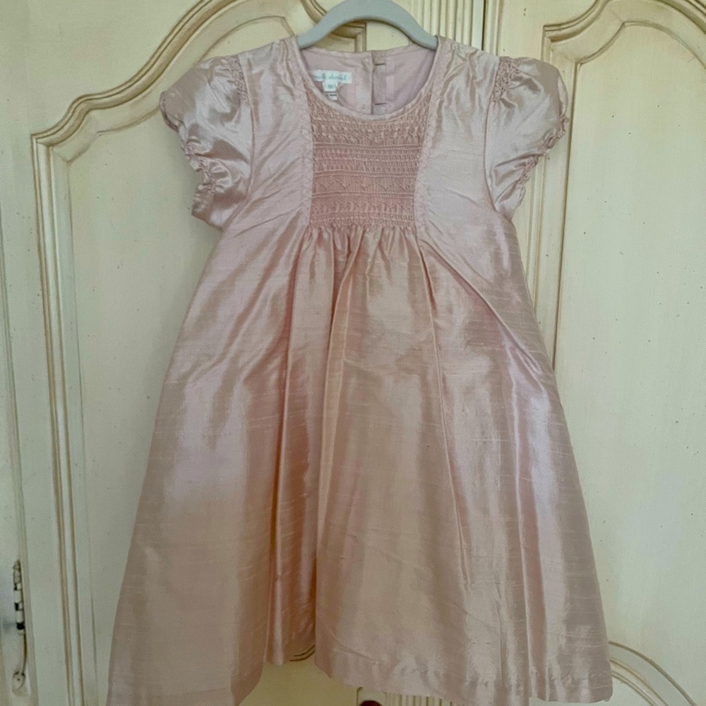 Silk smocked dress blush pink